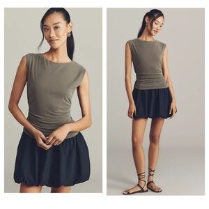 Anthropologie Bubble Twofer Mini Dress In Olive/Navy XL